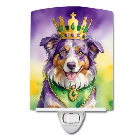 NEW Australian Shepherd King of Mardi Gras Ceramic Night Light Compact, UL-Certified, Ideal for Bedroom, Bathroom, Nursery, Hallway, Kitchen, 6x4