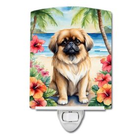 NEW Pekingese Luau Ceramic Night Light Compact, UL-Certified, Ideal for Bedroom, Bathroom, Nursery, Hallway, Kitchen, 6x4x3, Multicolor