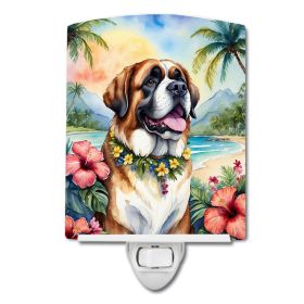 NEW Saint Bernard Luau Ceramic Night Light Compact, UL-Certified, Ideal for Bedroom, Bathroom, Nursery, Hallway, Kitchen, 6x4x3, Multicolor