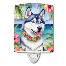 NEW Siberian Husky Luau Ceramic Night Light Compact, UL-Certified, Ideal for Bedroom, Bathroom, Nursery, Hallway, Kitchen, 6x4x3, Multicolor