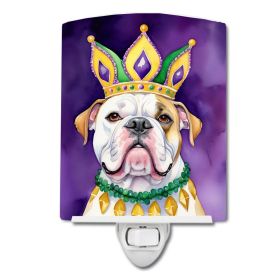 NEW American Bulldog King of Mardi Gras Ceramic Night Light Compact, UL-Certified, Ideal for Bedroom, Bathroom, Nursery, Hallway, Kitchen, 6x4x3
