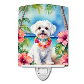 NEW Maltese Luau Ceramic Night Light Compact, UL-Certified, Ideal for Bedroom, Bathroom, Nursery, Hallway, Kitchen, 6x4x3, Multicolor