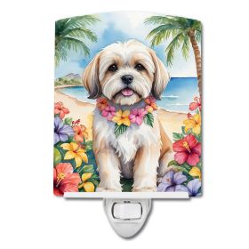NEW Lhasa Apso Luau Ceramic Night Light Compact, UL-Certified, Ideal for Bedroom, Bathroom, Nursery, Hallway, Kitchen, 6x4x3, Multicolor