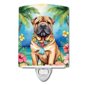 NEW Shar Pei Luau Ceramic Night Light Compact, UL-Certified, Ideal for Bedroom, Bathroom, Nursery, Hallway, Kitchen, 6x4x3, Multicolor
