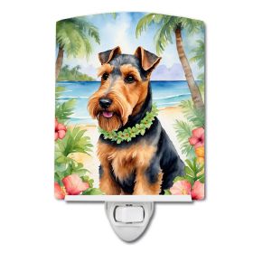 NEW Welsh Terrier Luau Ceramic Night Light Compact, UL-Certified, Ideal for Bedroom, Bathroom, Nursery, Hallway, Kitchen, 6x4x3, Multicolor