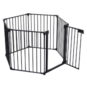 150 Adjustable Safety Gate 6 Panels Play Yard Metal Doorways Fireplace Fence Christmas Tree Fence Gate For House Stairs Gate Prohibited Area Fenc (Color: black)