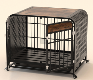 Heavy Duty Dog Crate Furniture Wooden Table 33inch Brown (Color: brown)